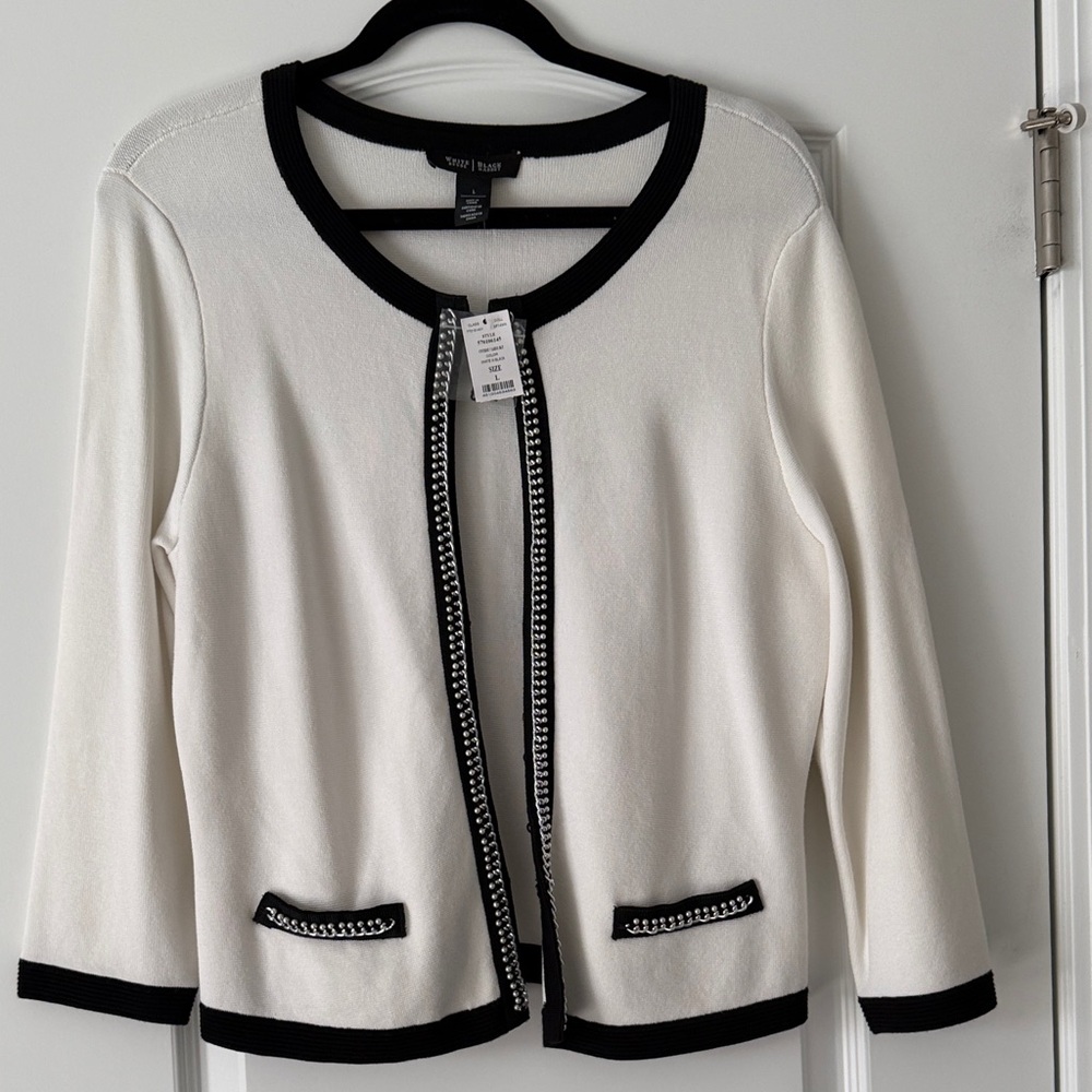 White House Black Market Chain Trim Cardigan Sz L, NWT